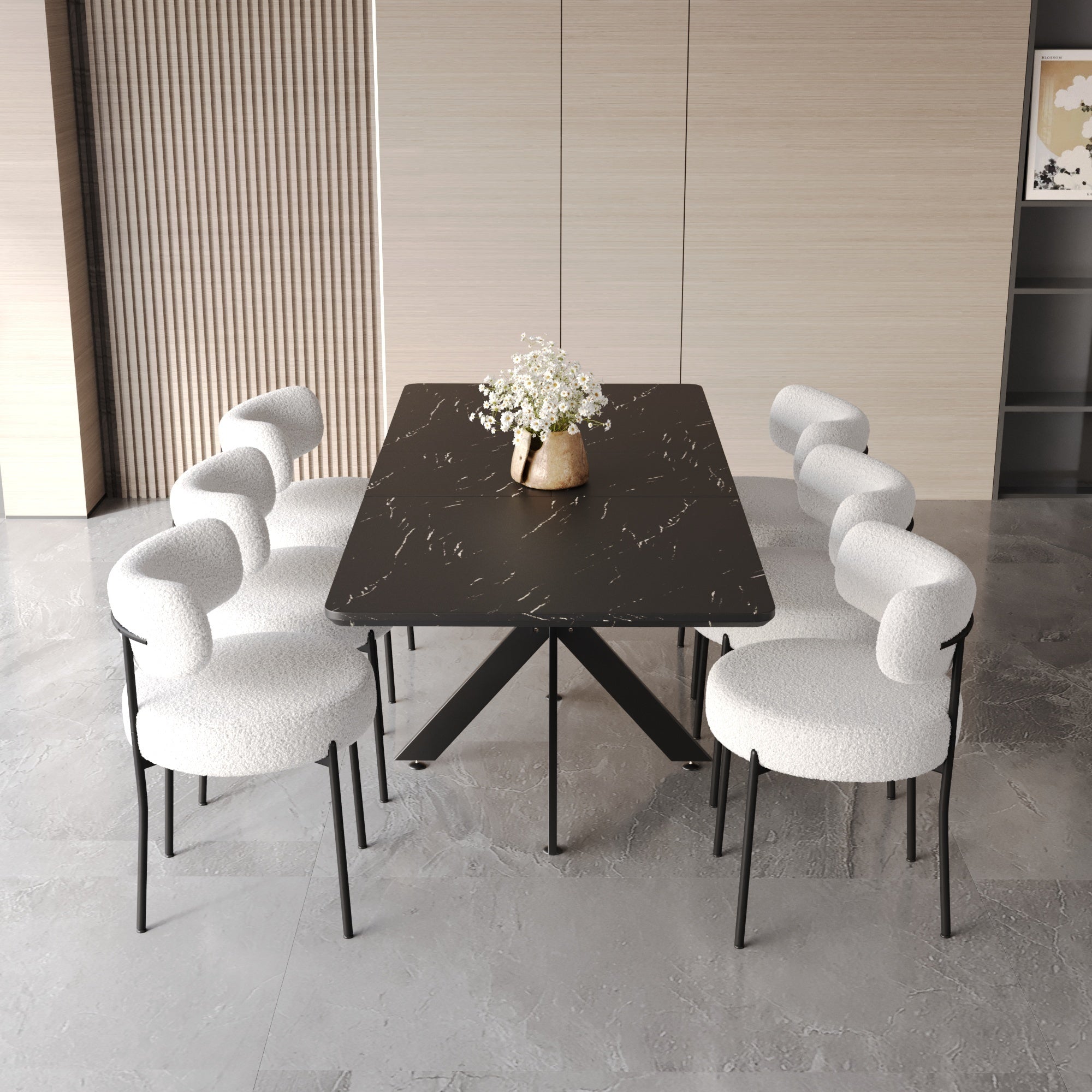 7-Piece Dining Set: Extendable Table & 6 Upholstered Chairs