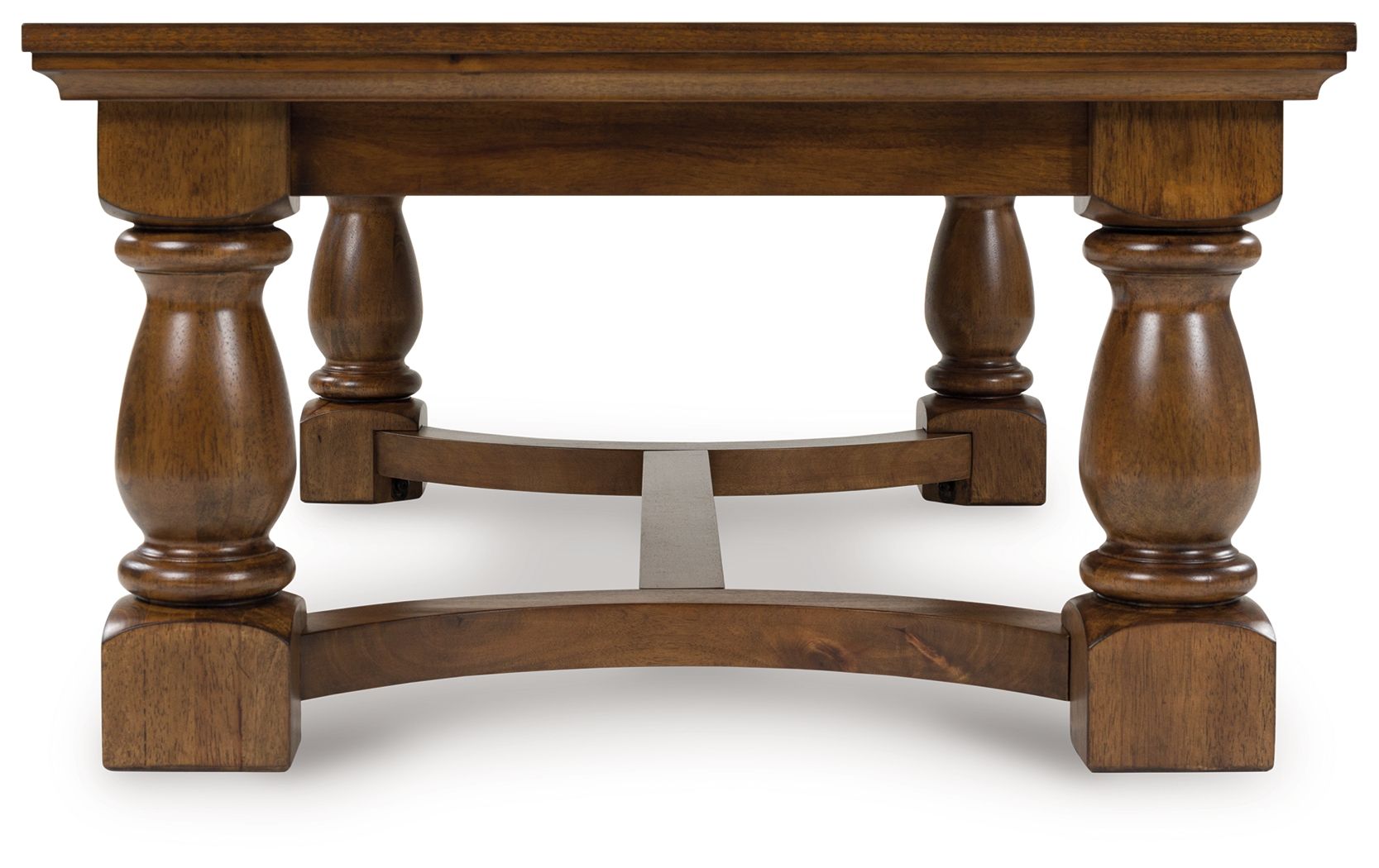 Rectangular cocktail table in brown with curved support and central lift opening