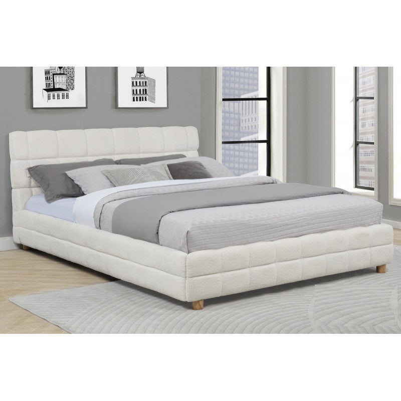 Queen Size Modern White Fleece Upholstered Platform Bed Frame