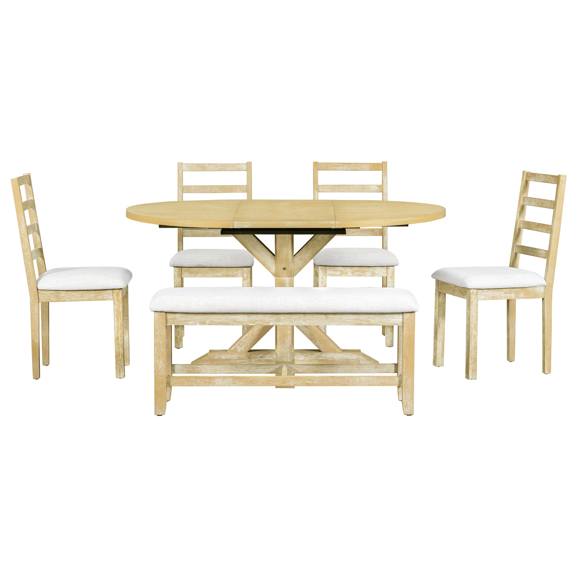 Farmhouse 60" Extendable Dining Table Set - 6 Pcs