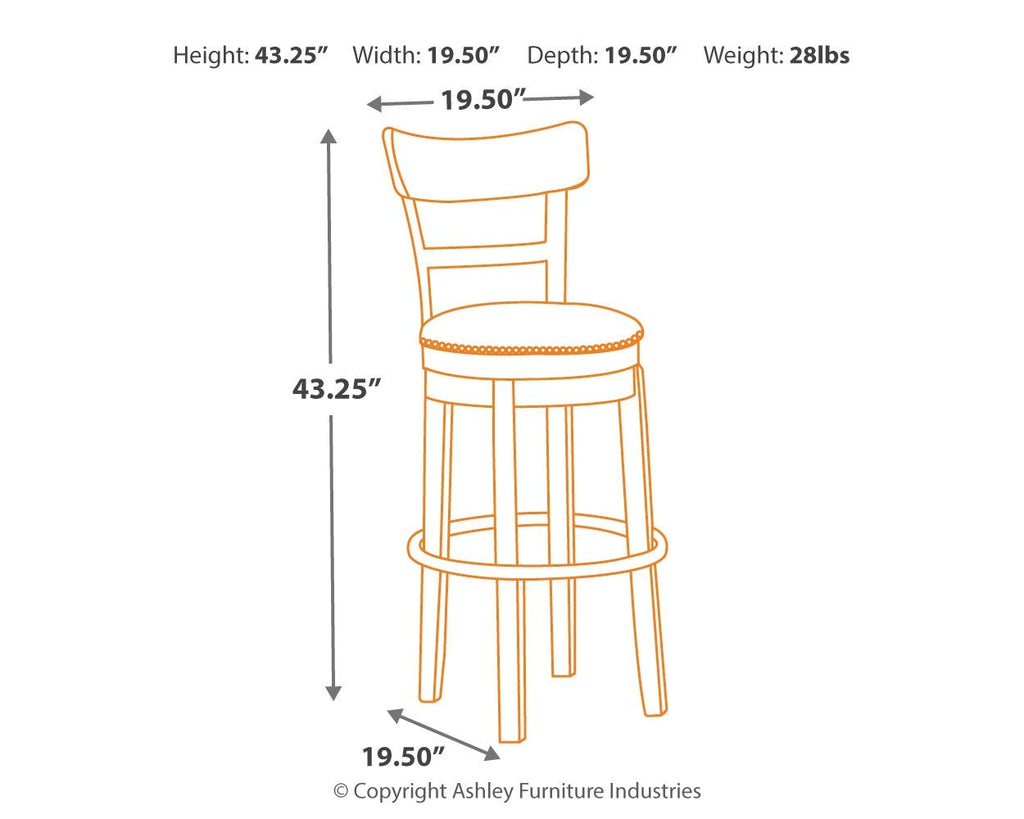 Swivel barstool diagram with dark round seat, light wood legs, and black swivel ring