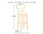 Swivel barstool diagram with dark round seat, light wood legs, and black swivel ring