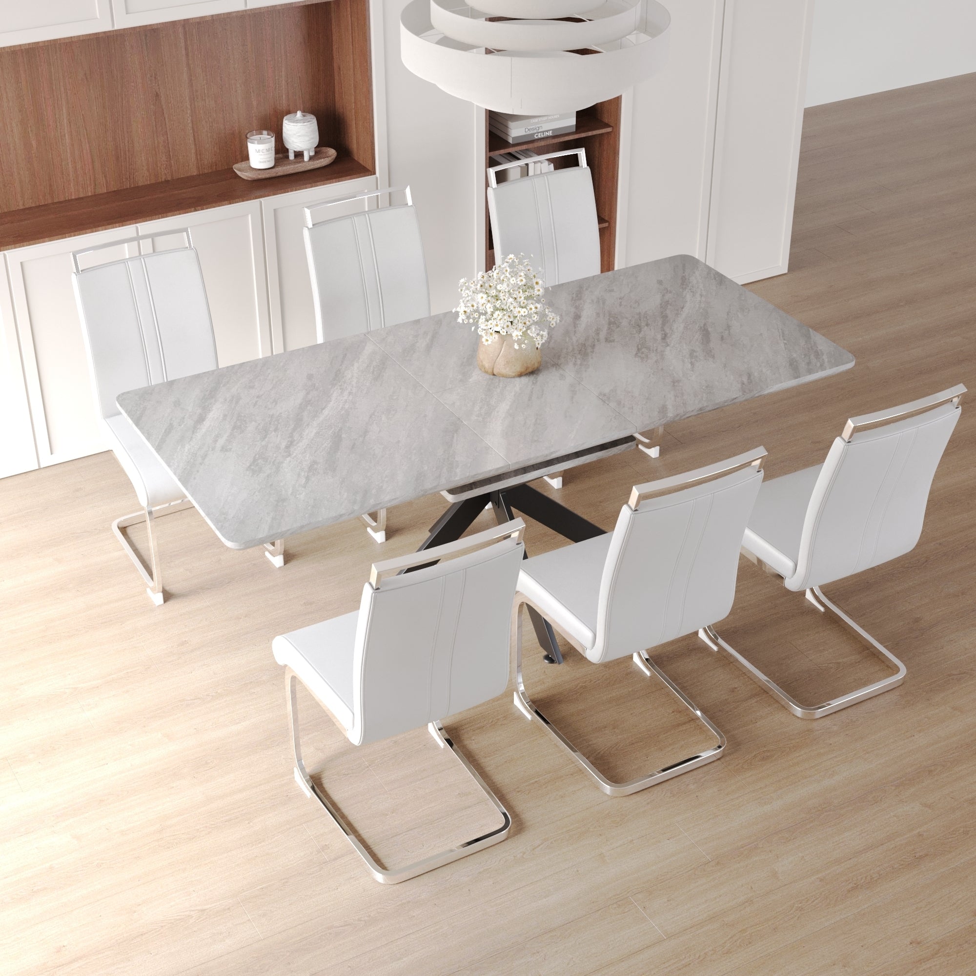 62" Extendable Dining Table Set for 6-8 People