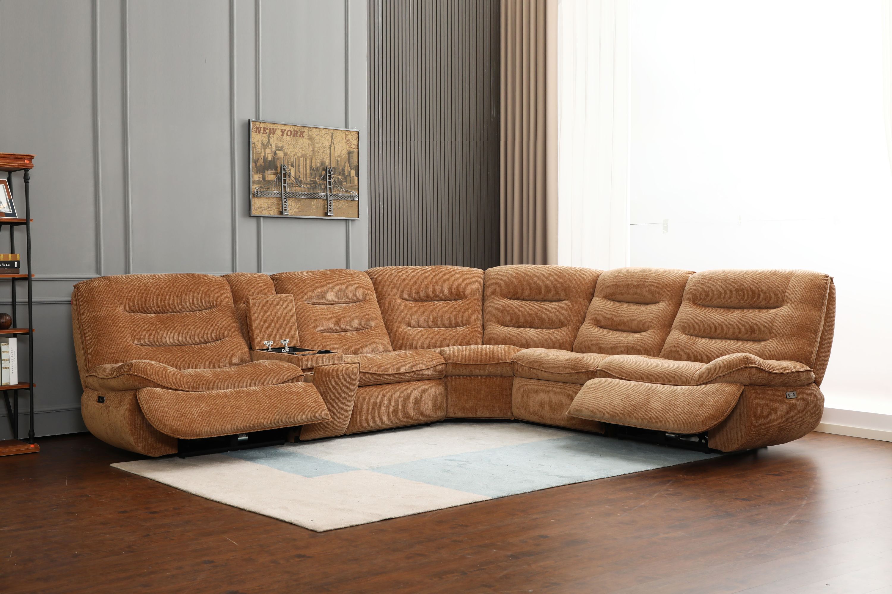 Emmy Orange Chenille Power Motion Sectional