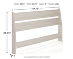 Light beige panel headboard with height 35.75" and width 64.75" measurements
