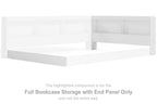White bookcase storage unit with end panel and open shelves
