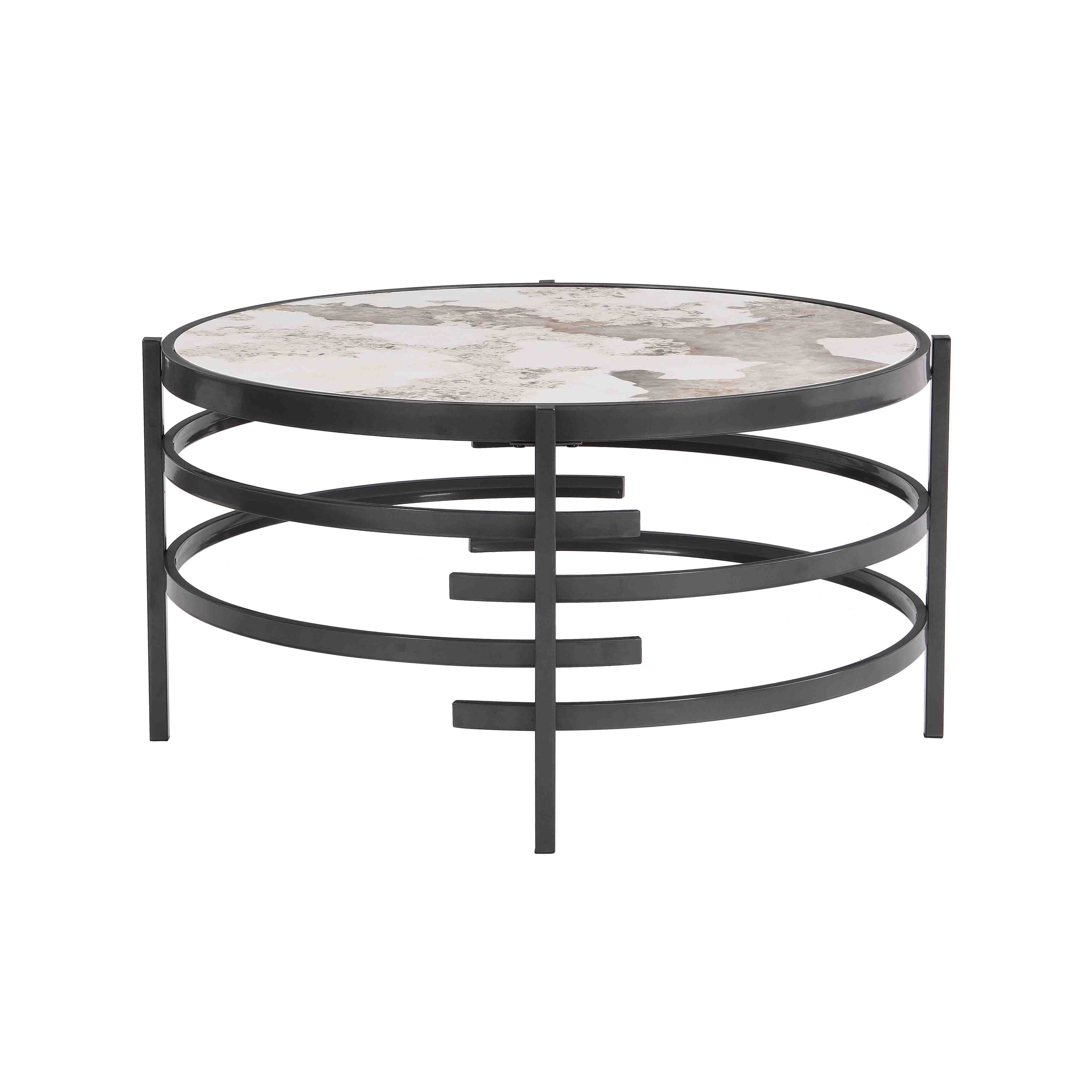 32.48'' Round Coffee Table With Sintered Stone Top&Sturdy Metal Frame, Modern Coffee Table For Living Room - Darker Gray