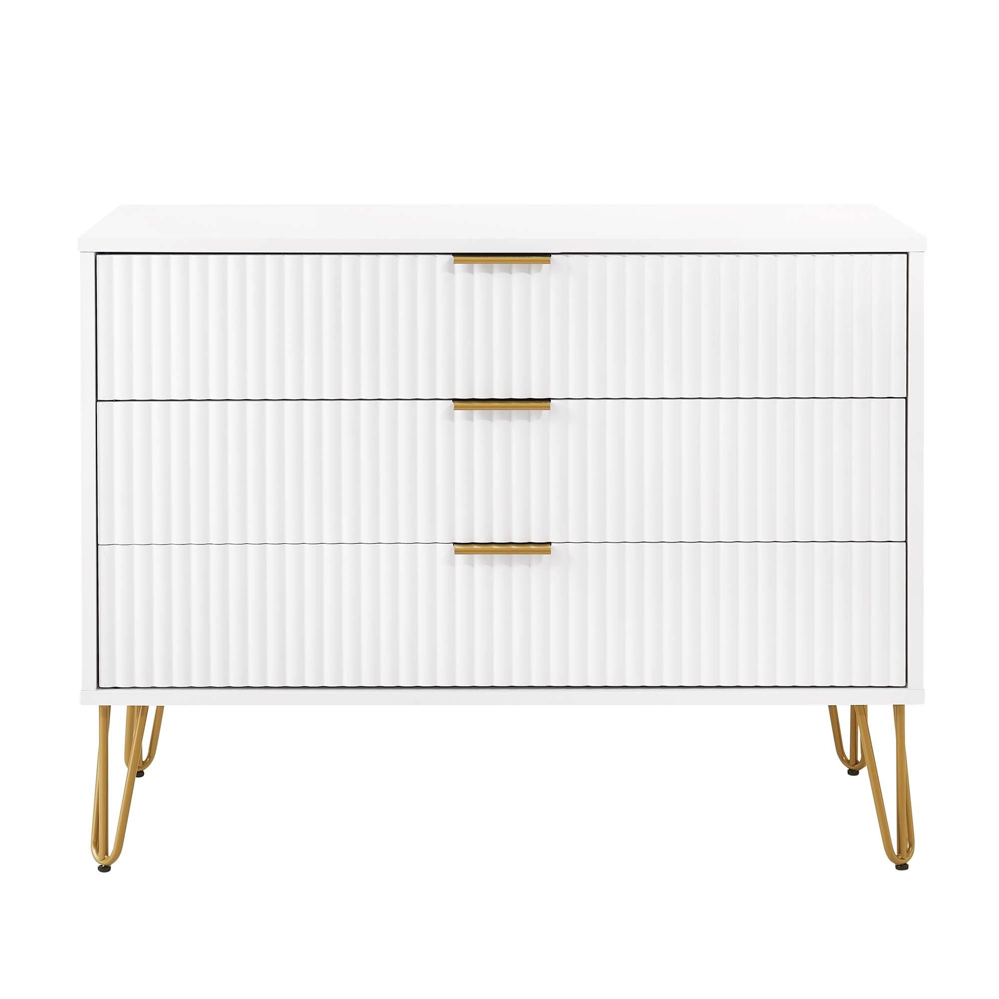 Dumbo 35' White Fluted 3-Drawer Dresser | Stylish Home Decor