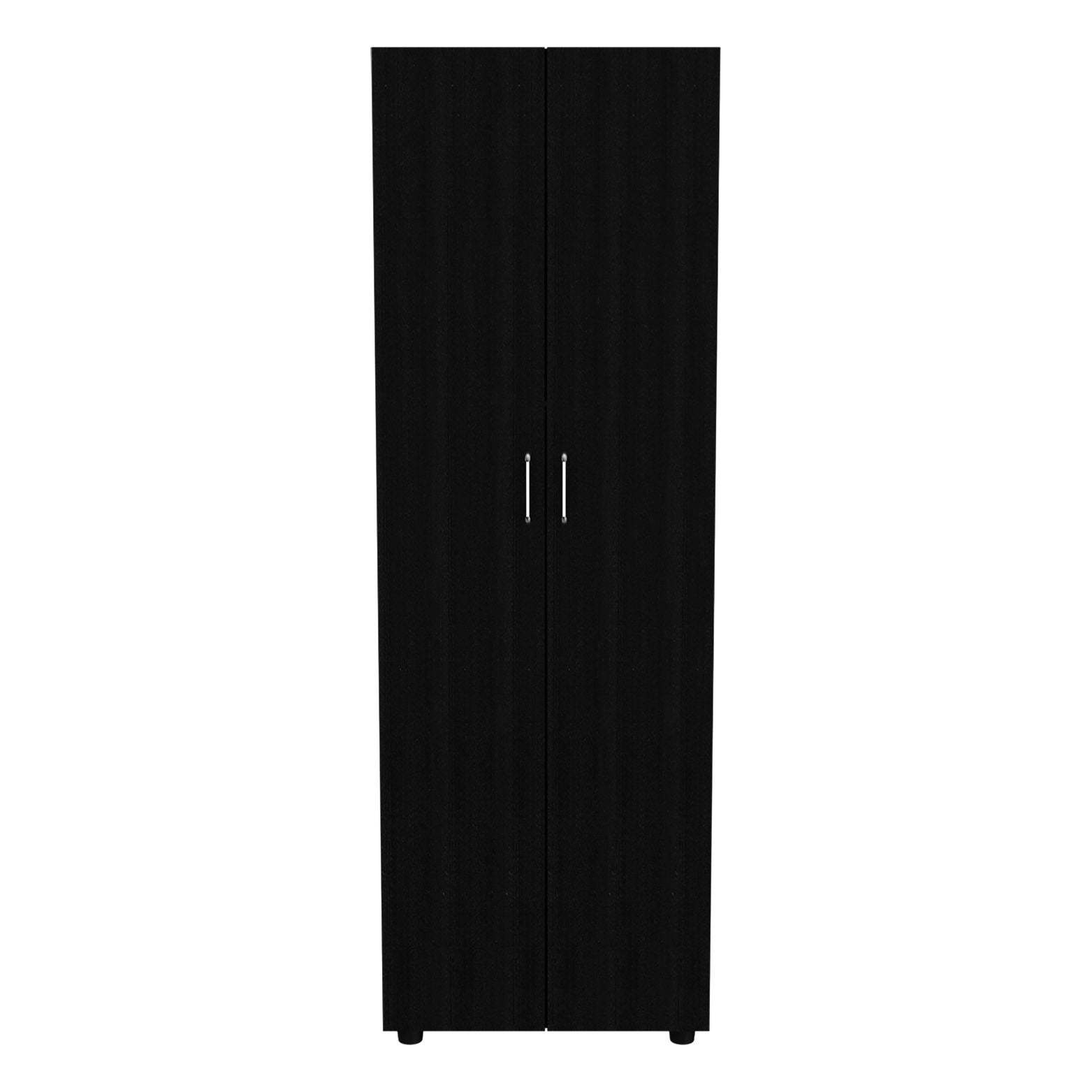 Modern Black Armoire Wardrobe: 2 Shelves & Rod Organizer