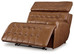 Chocolate brown power recliner with adjustable footrest and tufted seat back