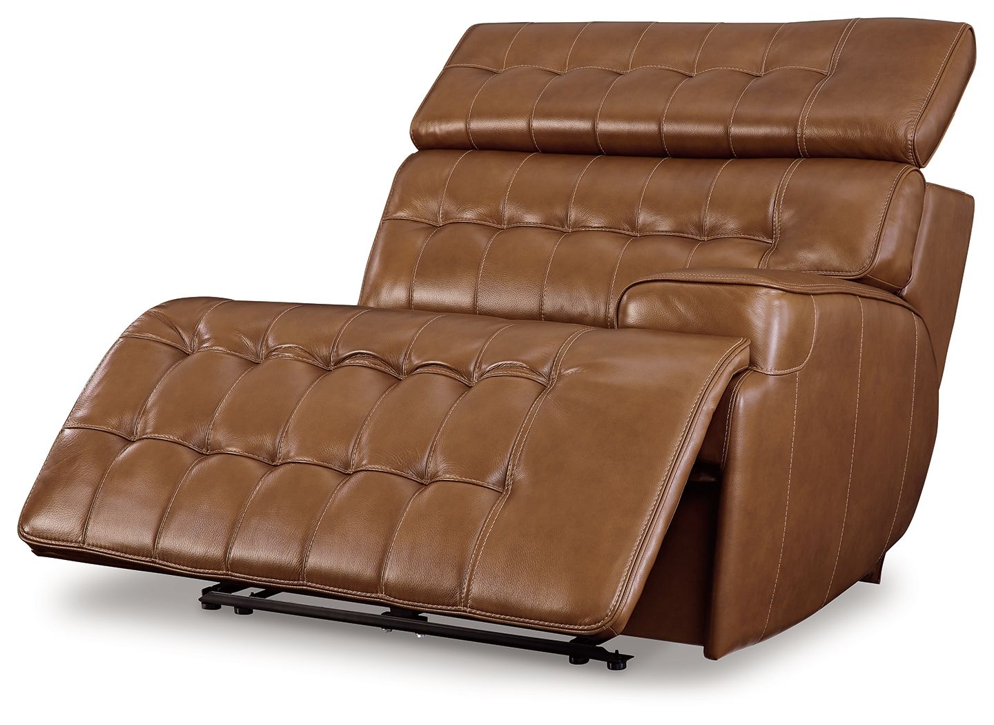 Chocolate brown power recliner with adjustable footrest and tufted seat back