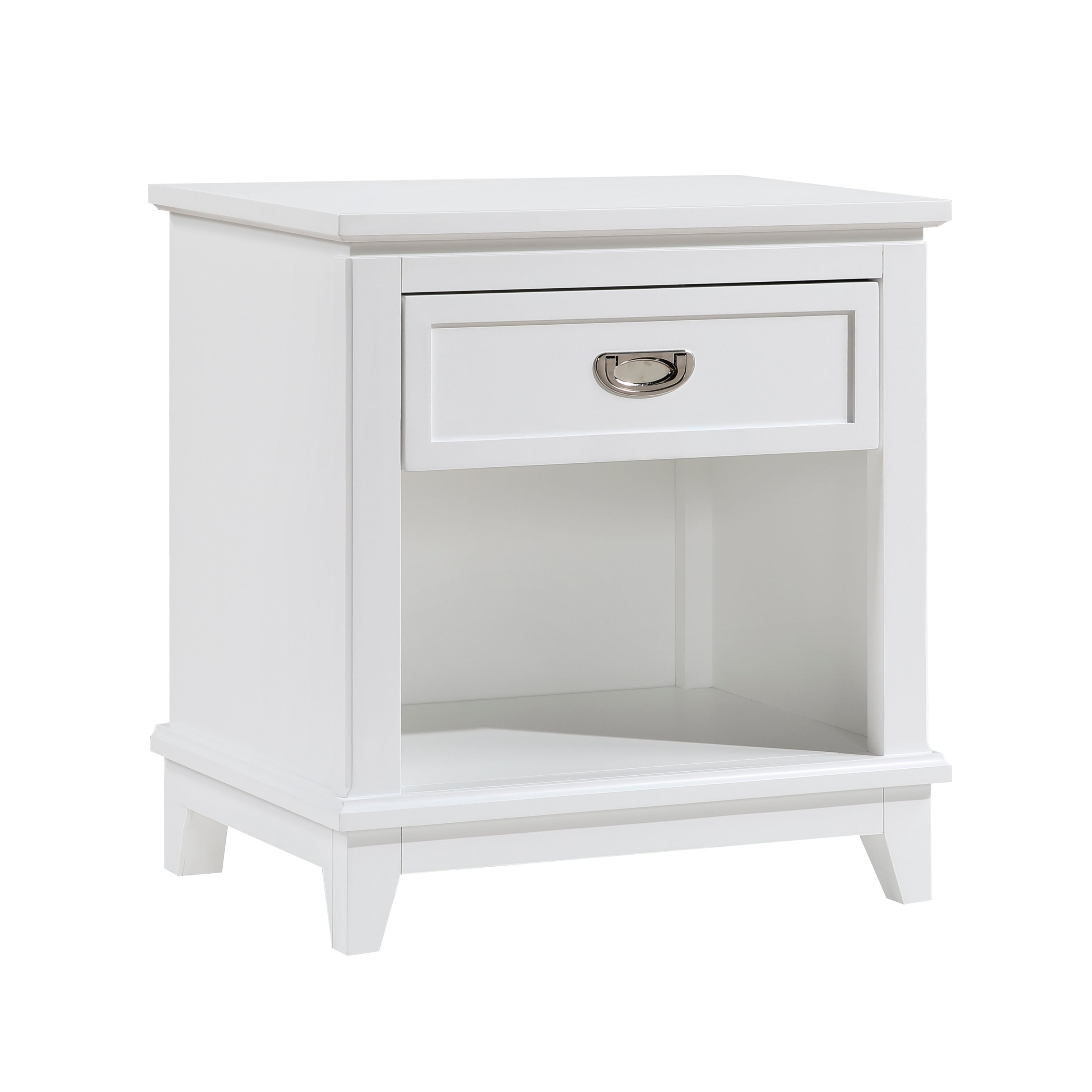 White Finish Nightstand w/ Storage Drawer Bottom Shelf Classic Bedroom Furniture