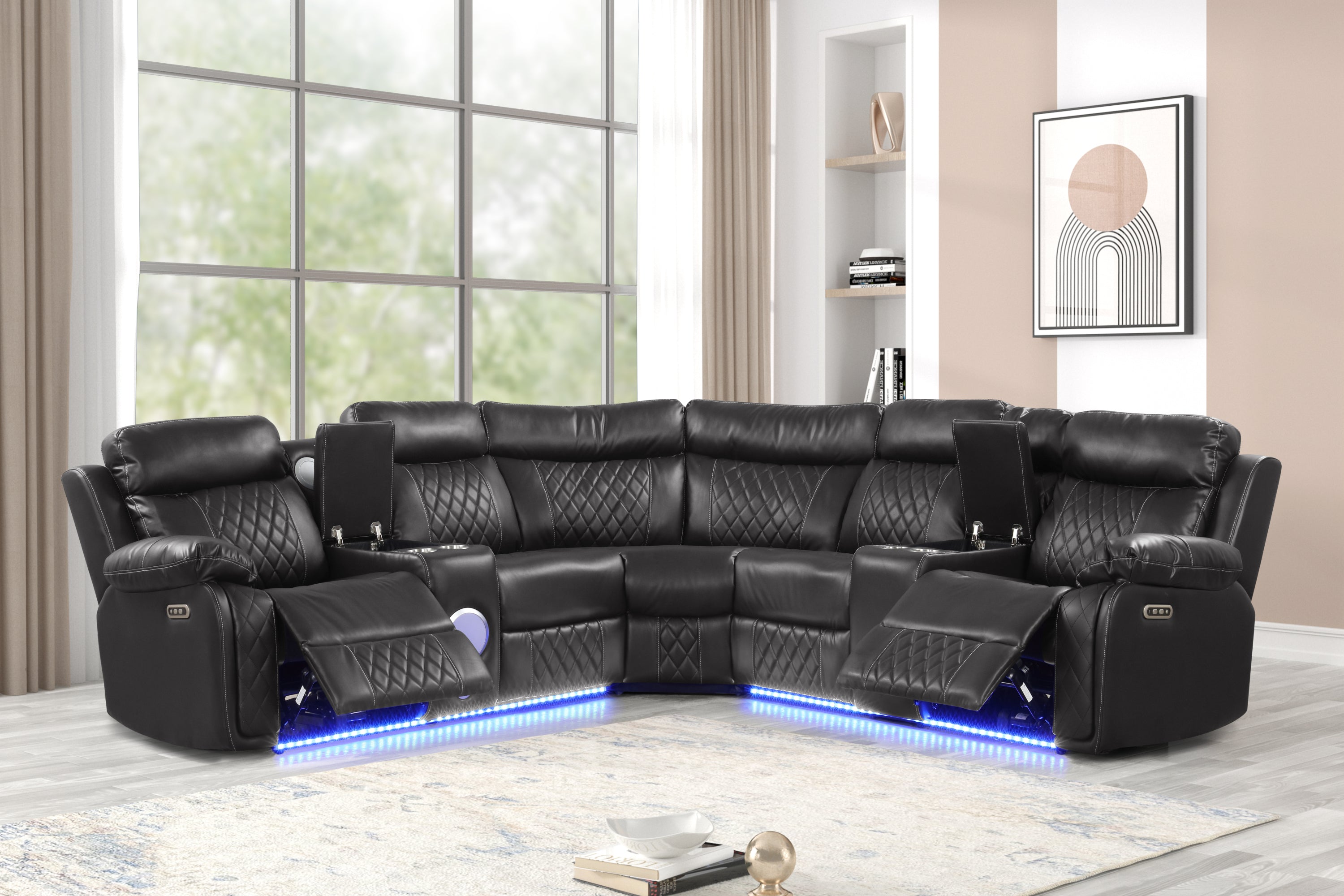 Lacrosse Modern Pwr Recliner Sectional Bluetooth LED Gray