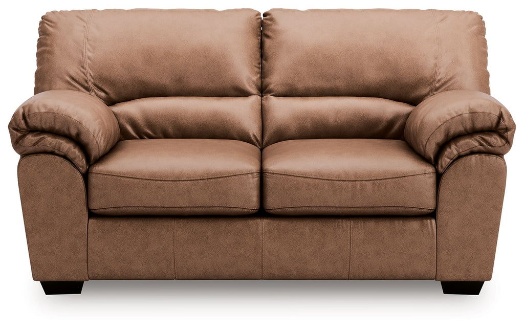 WillowBend loveseat in tan brown with tufted back cushions and rolled armrests