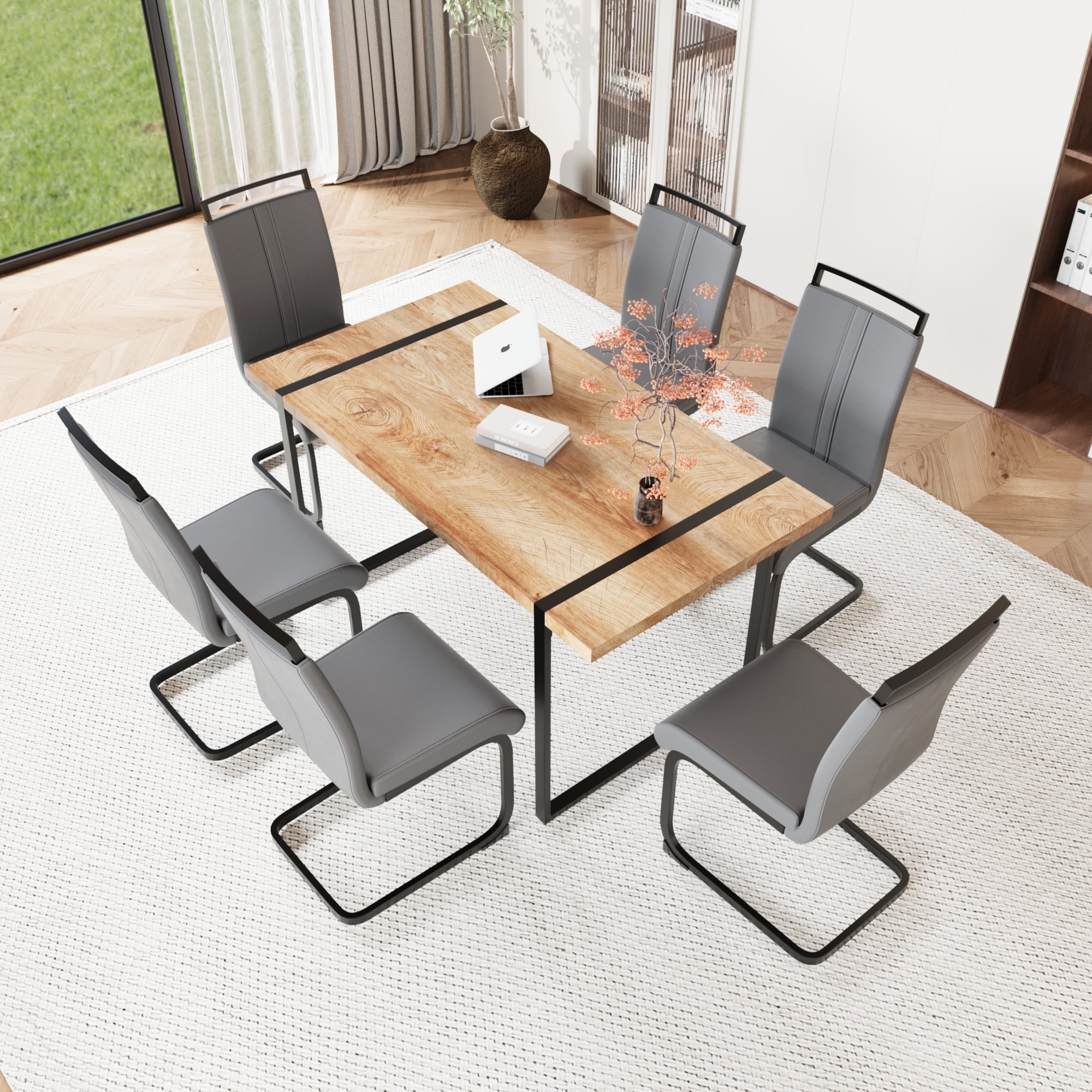 59" Rustic Industrial Dining Table & 6 Chairs Set