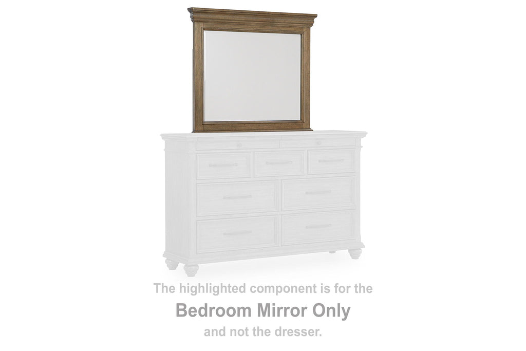 Wood-framed bedroom mirror, medium brown, small rectangular glass panel