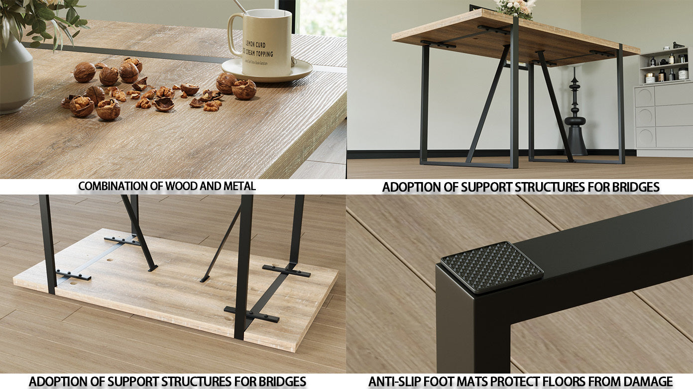Modern Industrial Dining Table Set - 55" with 4 Chairs