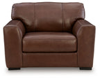 Chair and a half armchair in dark brown leather with center seam and padded backrest