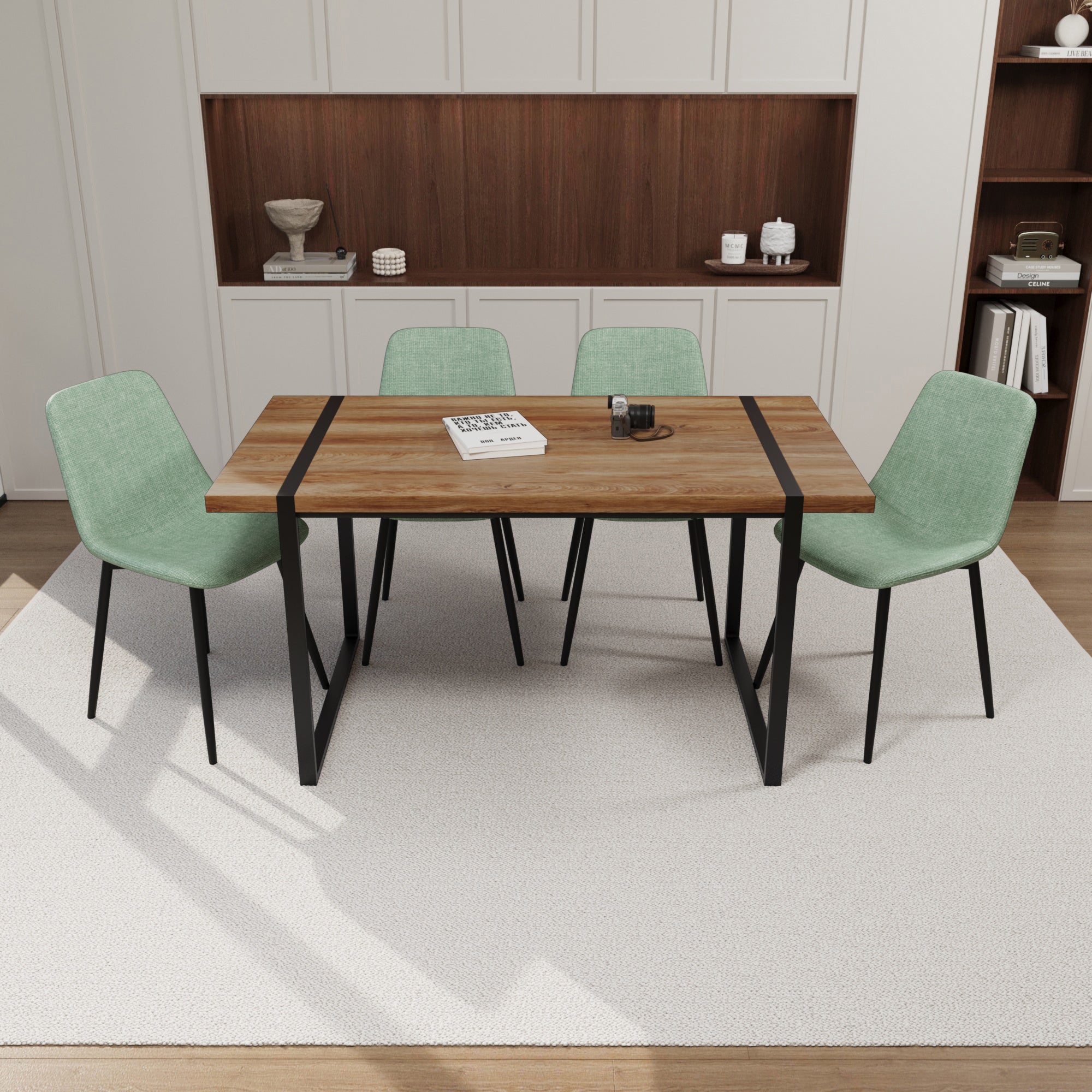 59" Modern Dining Table Set w/ Suede Chairs - 4 Pc