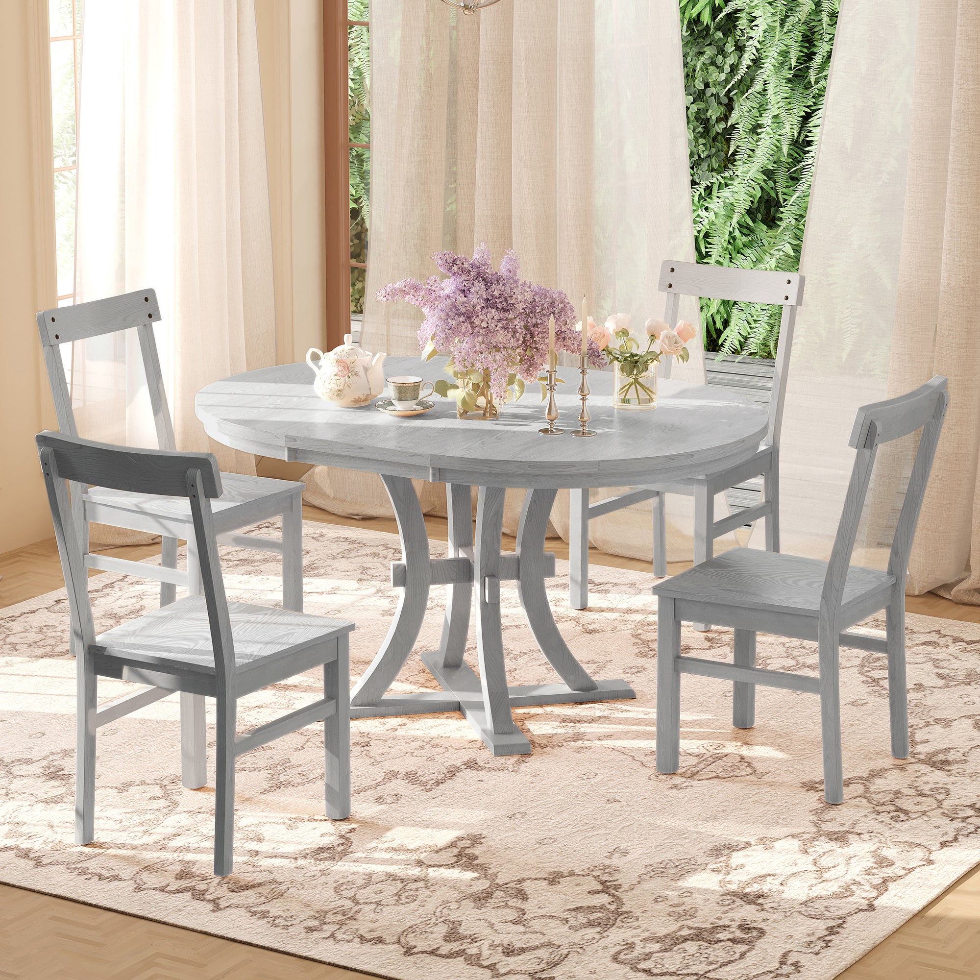 5-Piece Rustic Round Dining Set - Gray