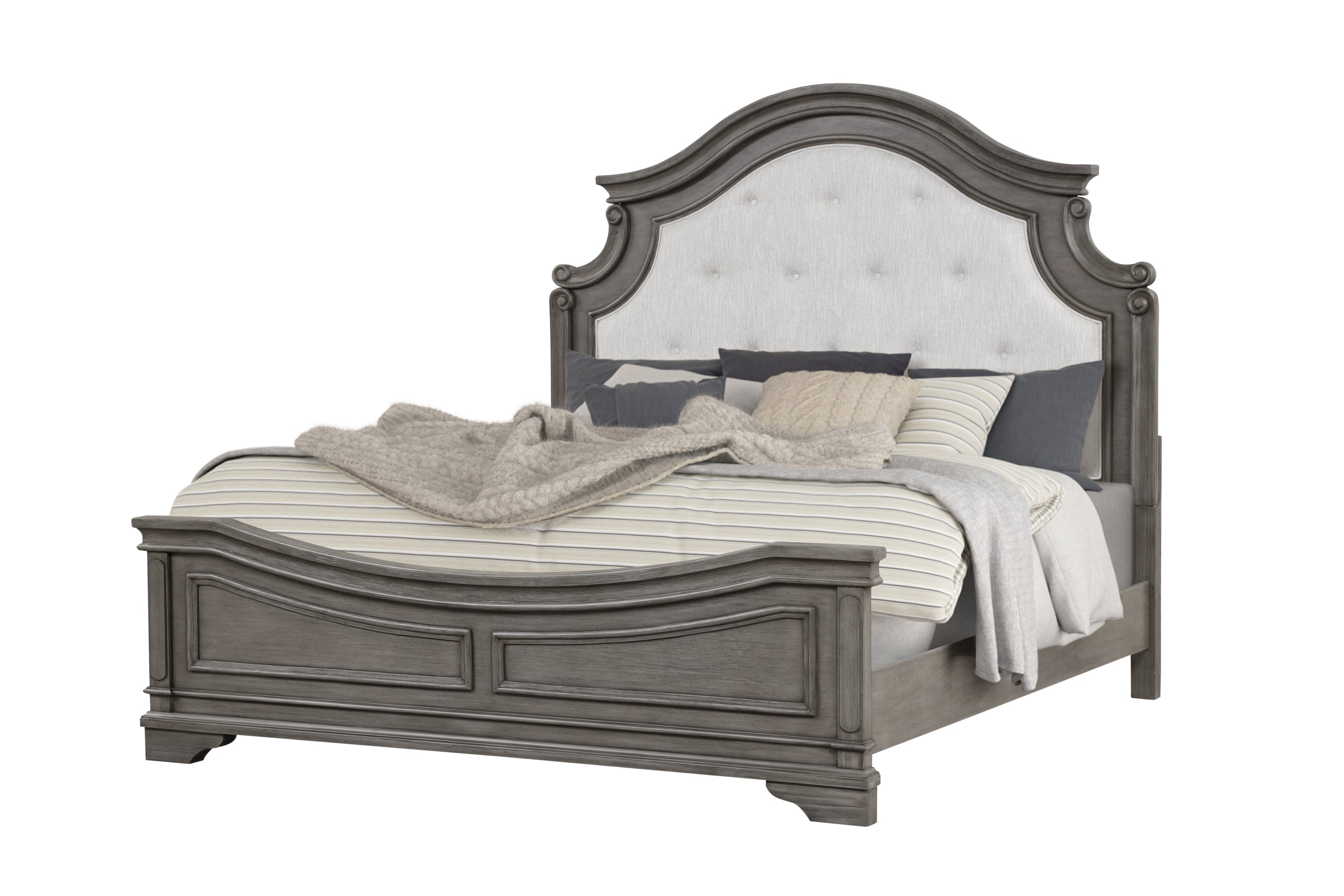 Traditional Rustic Gray Wood Queen Bed - Classic Style Bedroom Furniture