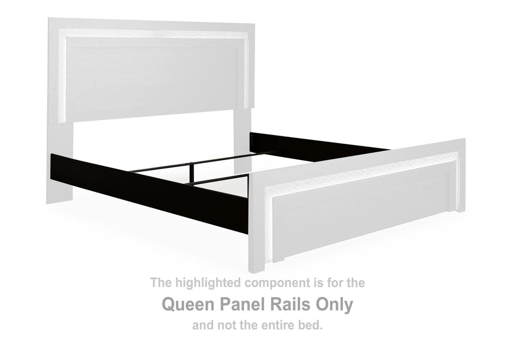 Queen panel rails in black finish with panel-style side rail components
