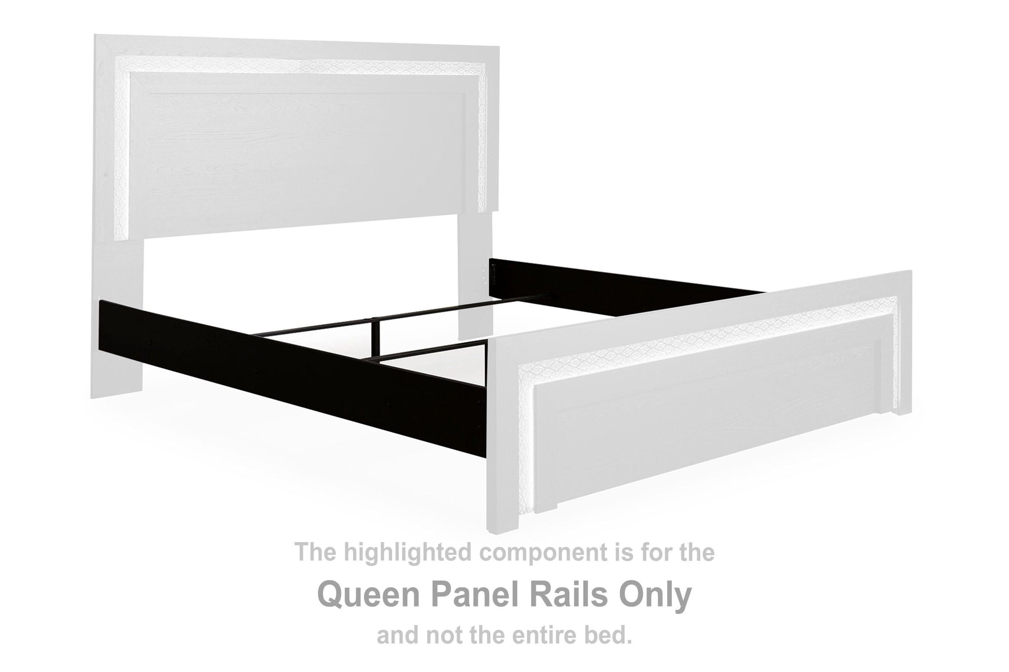 Queen panel rails in black finish with panel-style side rail components