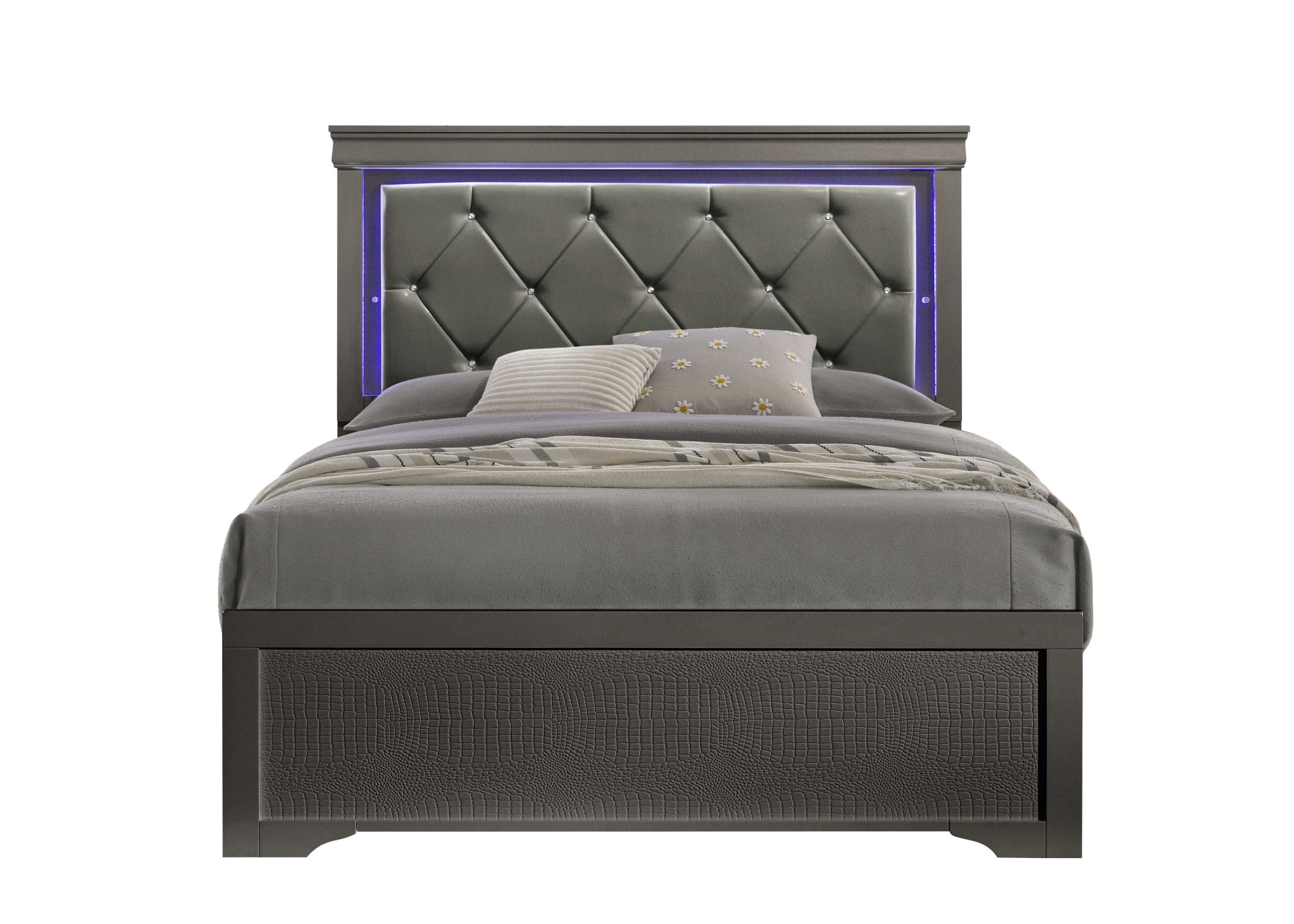 Blaze Modern King Bed with LED Headboard, Wood, Metallic Gray - NJ