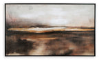 Abstract wall art print with horizontal brown and orange lines over dark background, framed