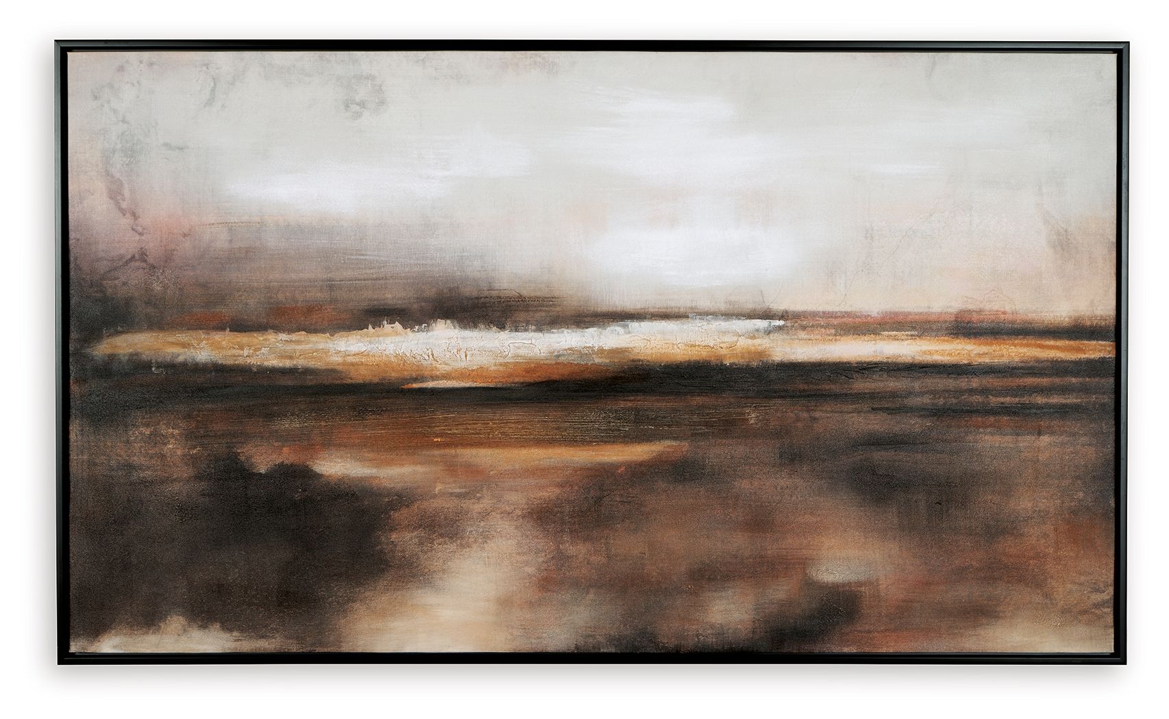 Abstract wall art print with horizontal brown and orange lines over dark background, framed