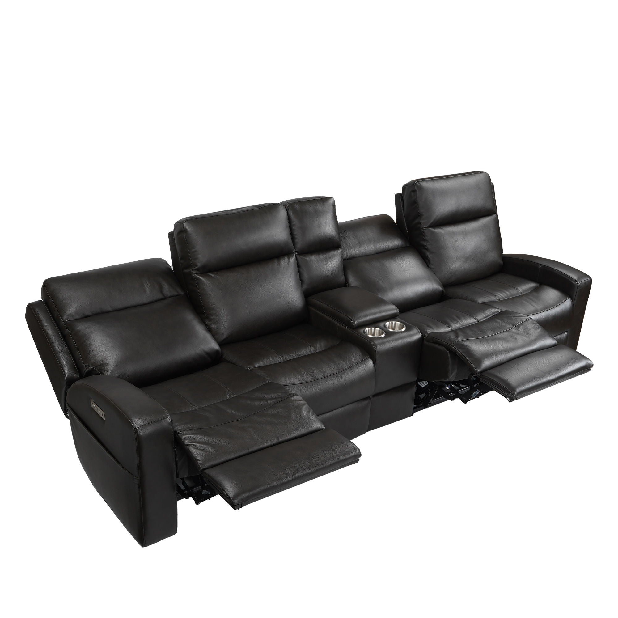 Caleb Triple Power 4 Seats Sofa With Console, Top Grain Leather, Lumbar Support, Adjustable Headrest, Storage Side Pocket, USB & Type C Charger Port, All Seats With Power