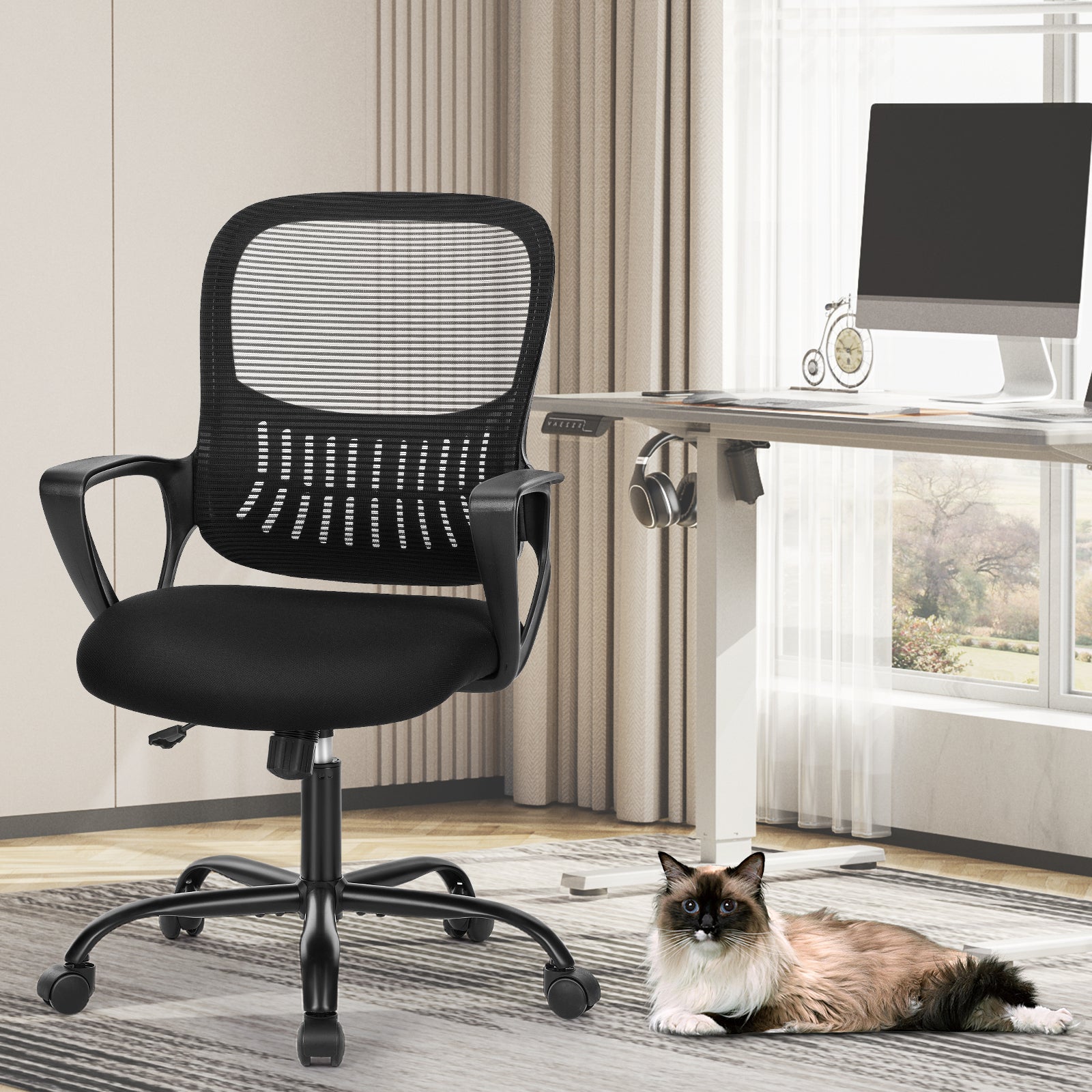 Ergonomic Office Chair Mesh w/ Fixed Armrest - Home/Desk