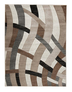 Jacinth rug with abstract geometric maze pattern in tan, brown, gray, and black