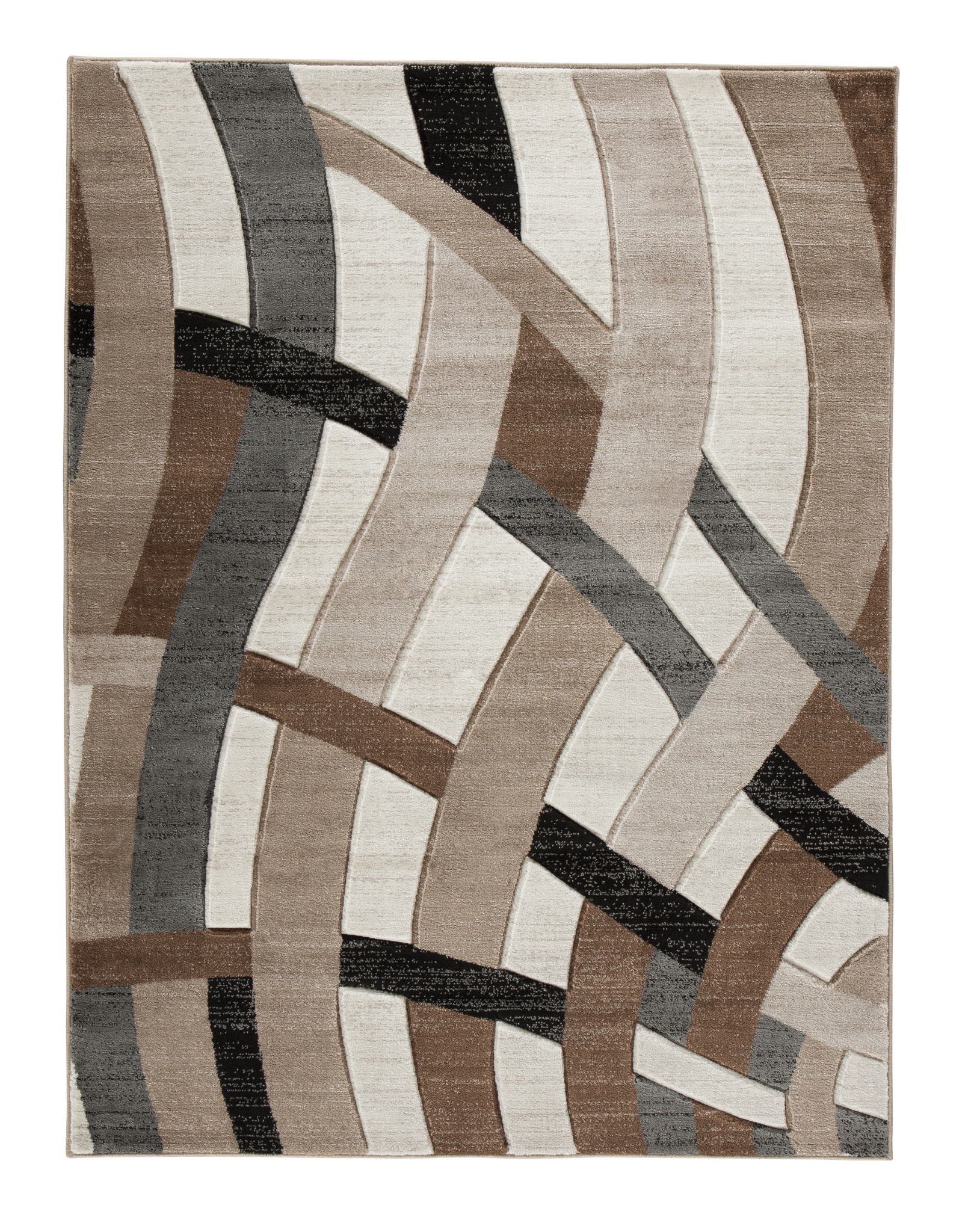 Jacinth rug with abstract geometric maze pattern in tan, brown, gray, and black