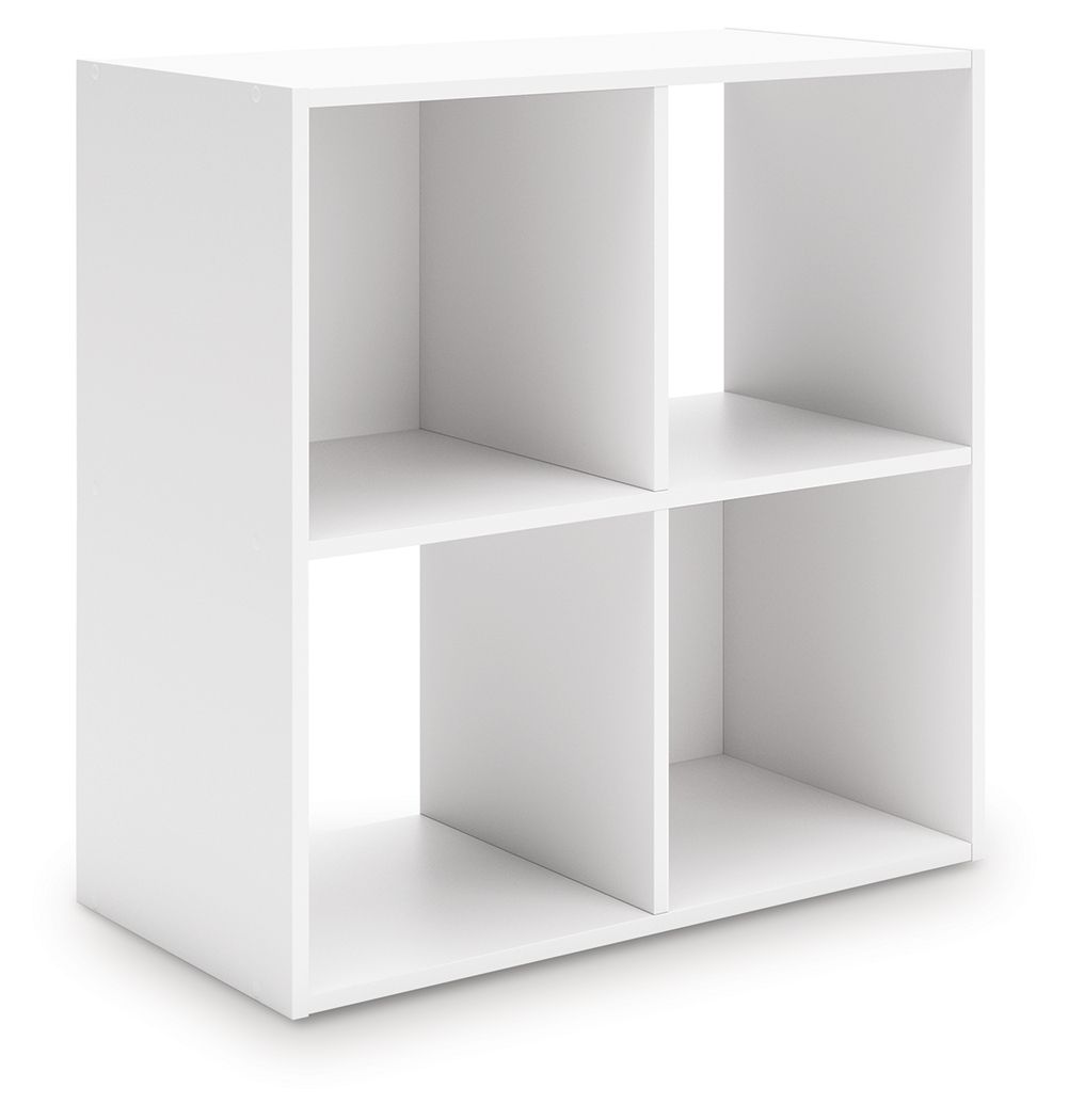 White cube storage organizer with open cubby compartments, rectangular shelving unit