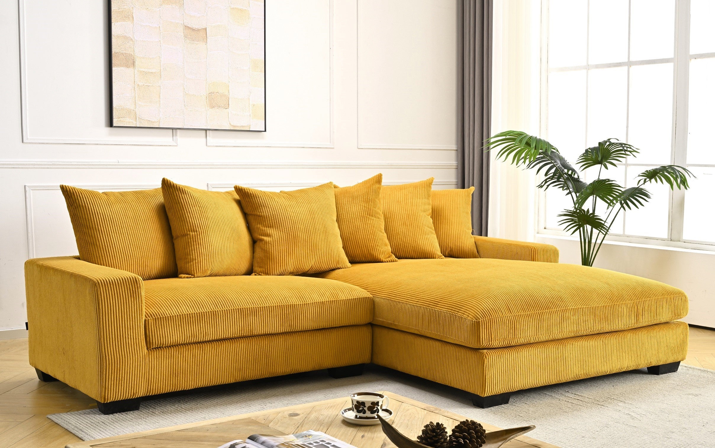 Luxe Oversized Corduroy L-Shaped Sectional Sofa Ginger