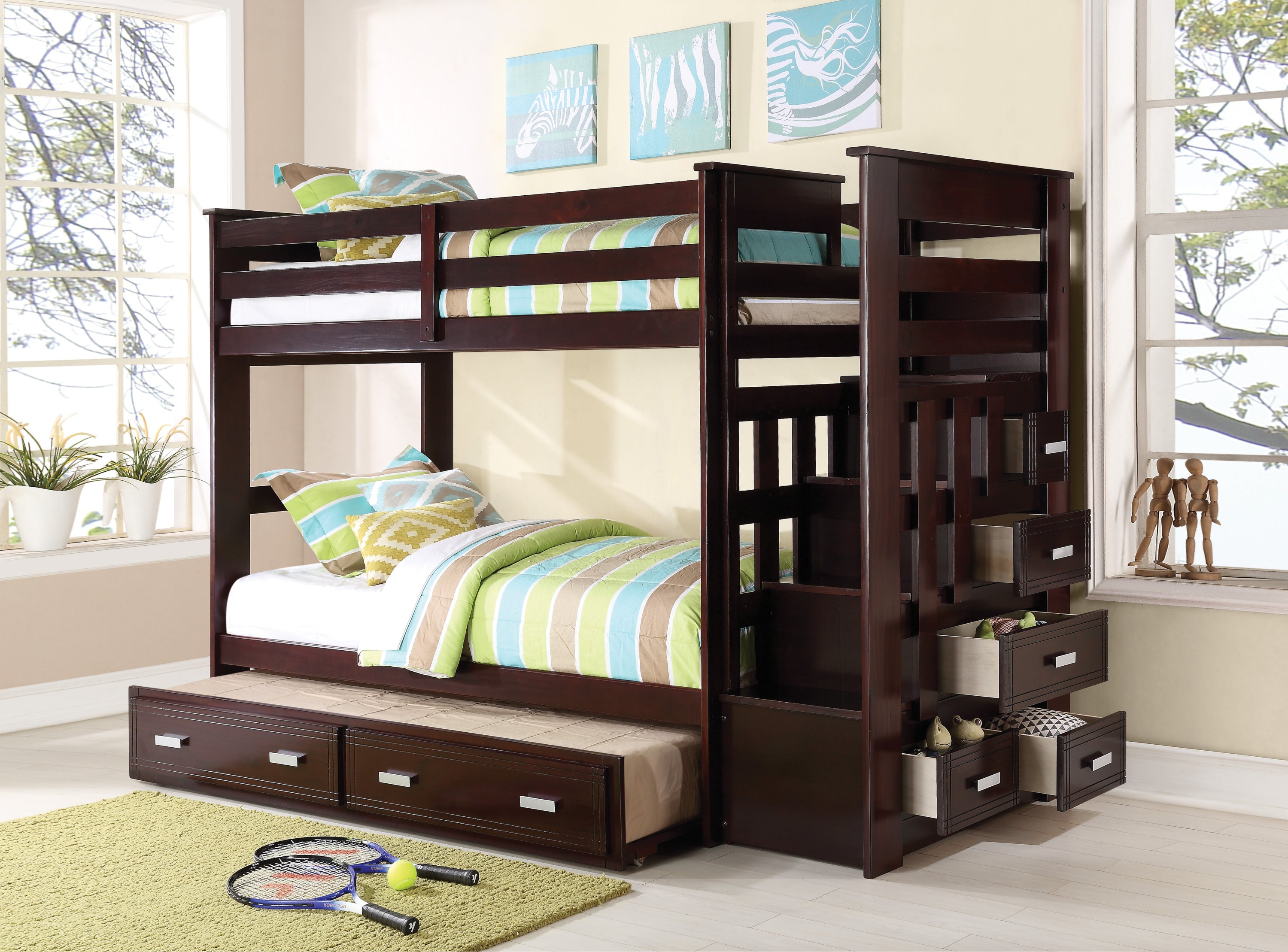 Allentown Espresso Twin/Twin Bunk Bed with Trundle & Storage
