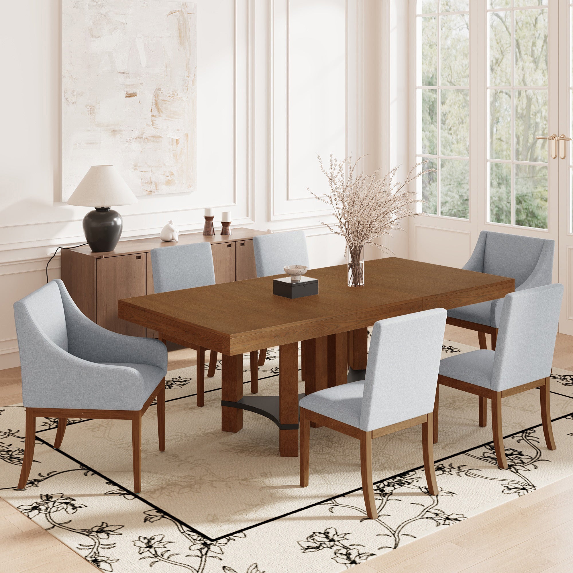 Rustic Extendable Dining Table Set - 7pc
