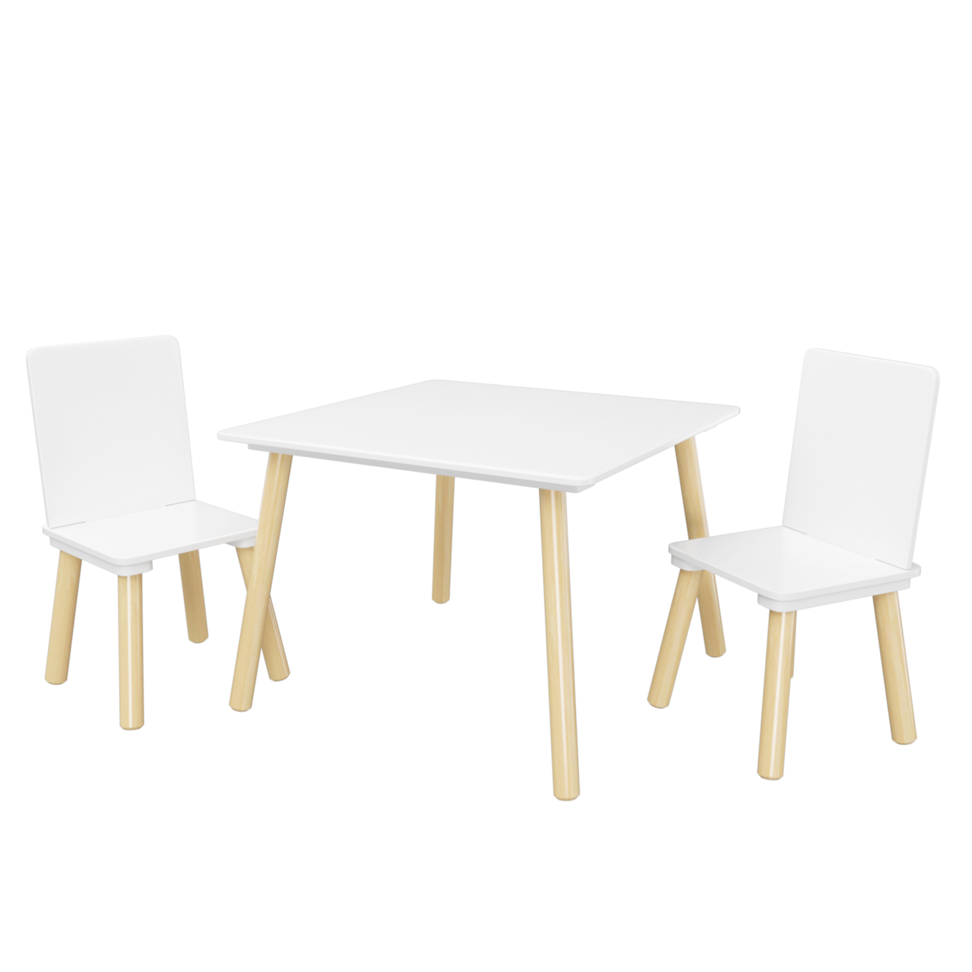 White Wooden Kids Table and 2 Chairs Set, 3-Piece Toddler Activity Play Table with Solid Wood & MDF Construction, Compact Size for Indoor Use