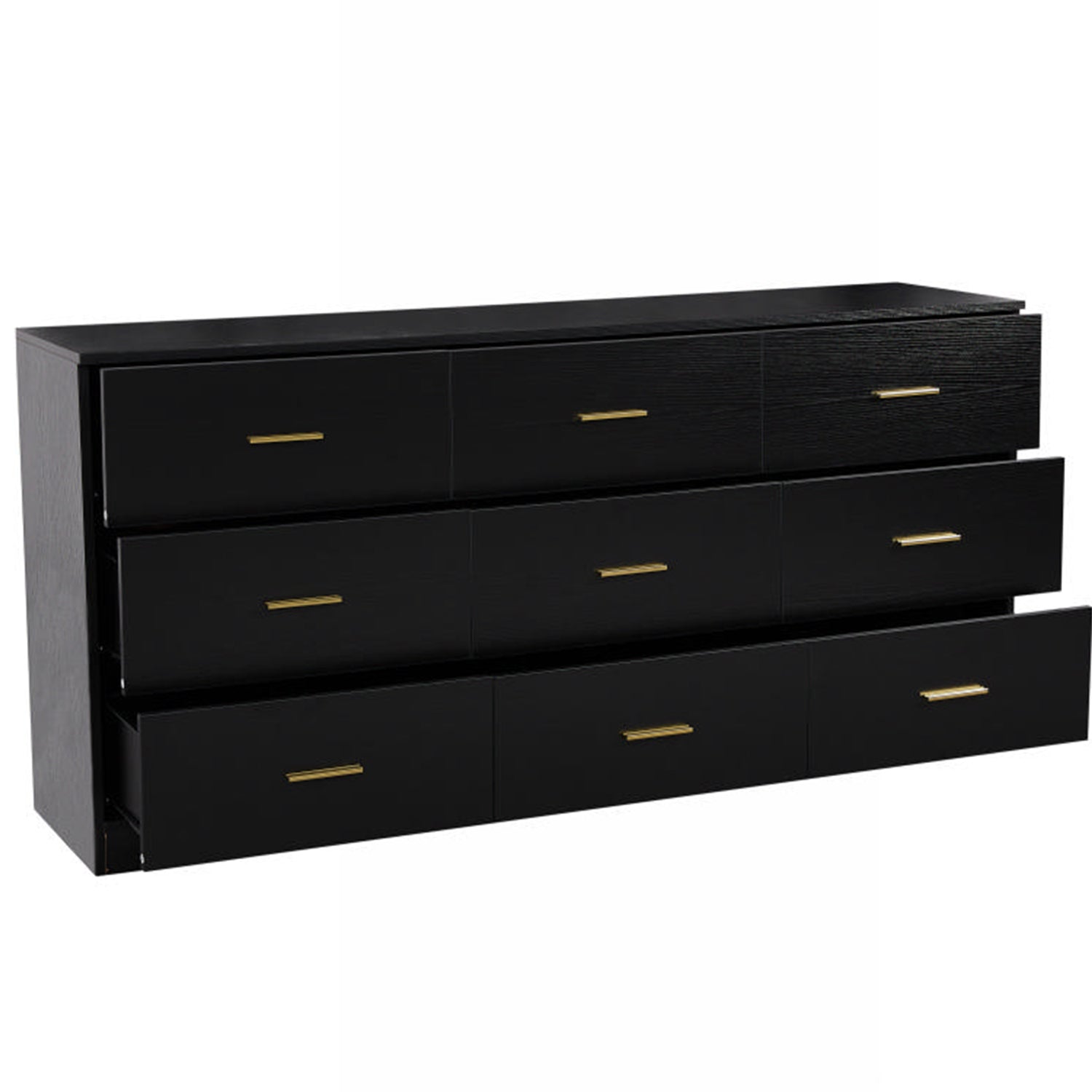 Modern Black 9-Drawer Dresser: Ample Bedroom Storage Chest