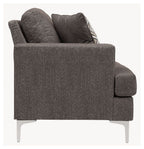 Arcola sofa with dark gray textured fabric and two padded back cushions