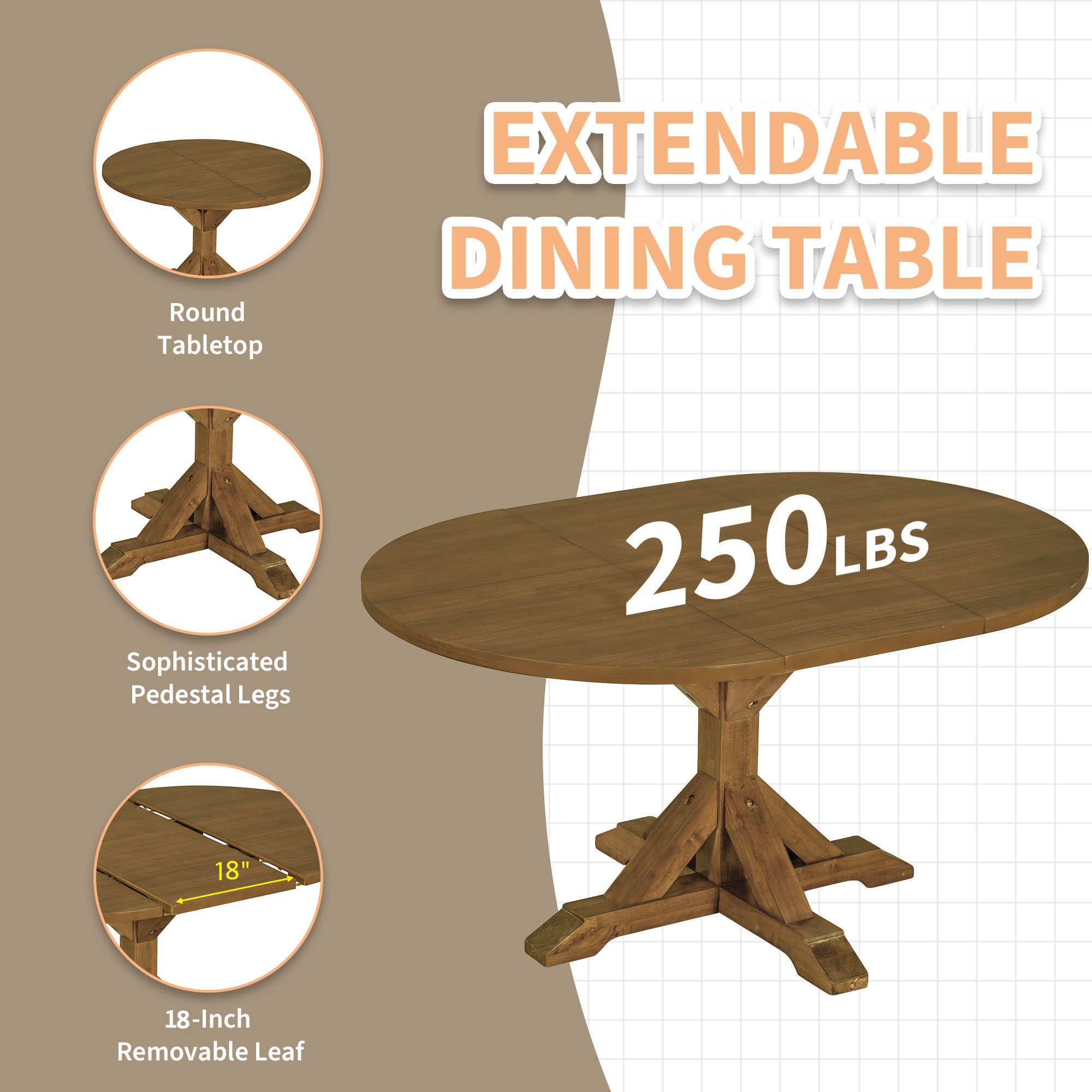 Farmhouse 60" Extendable Dining Table Set - 6 Pcs