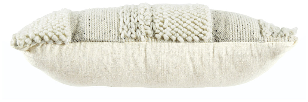 Standon pillow with textured knit front and solid fabric back, off-white