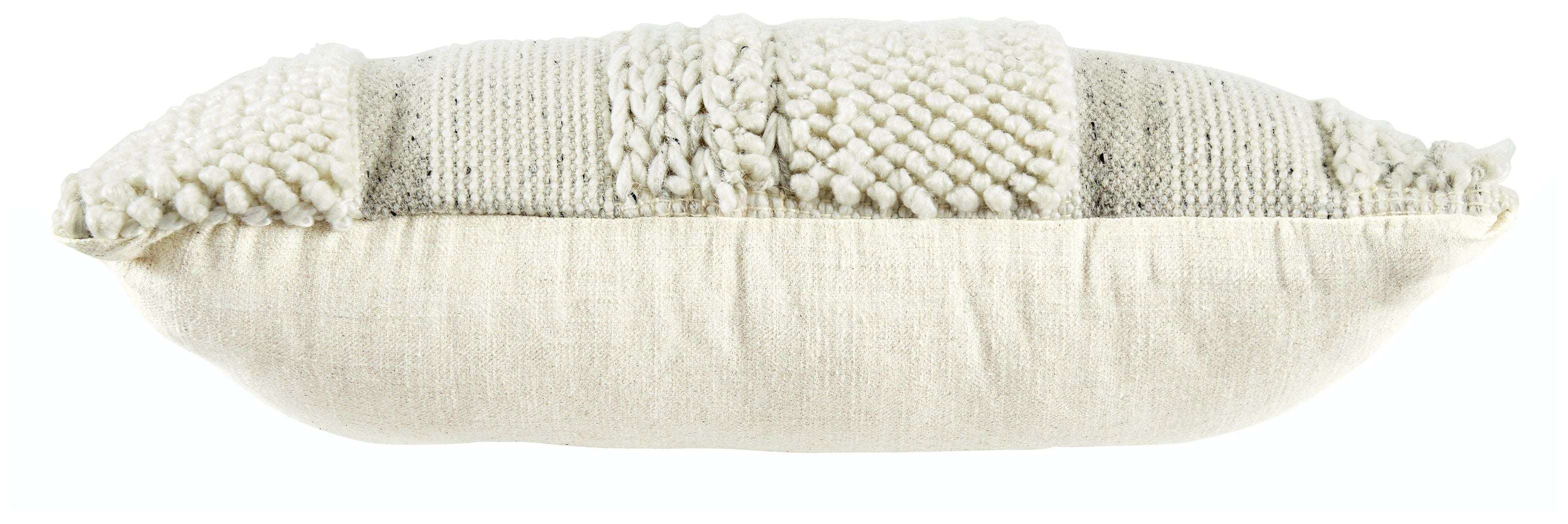 Standon pillow with textured knit front and solid fabric back, off-white