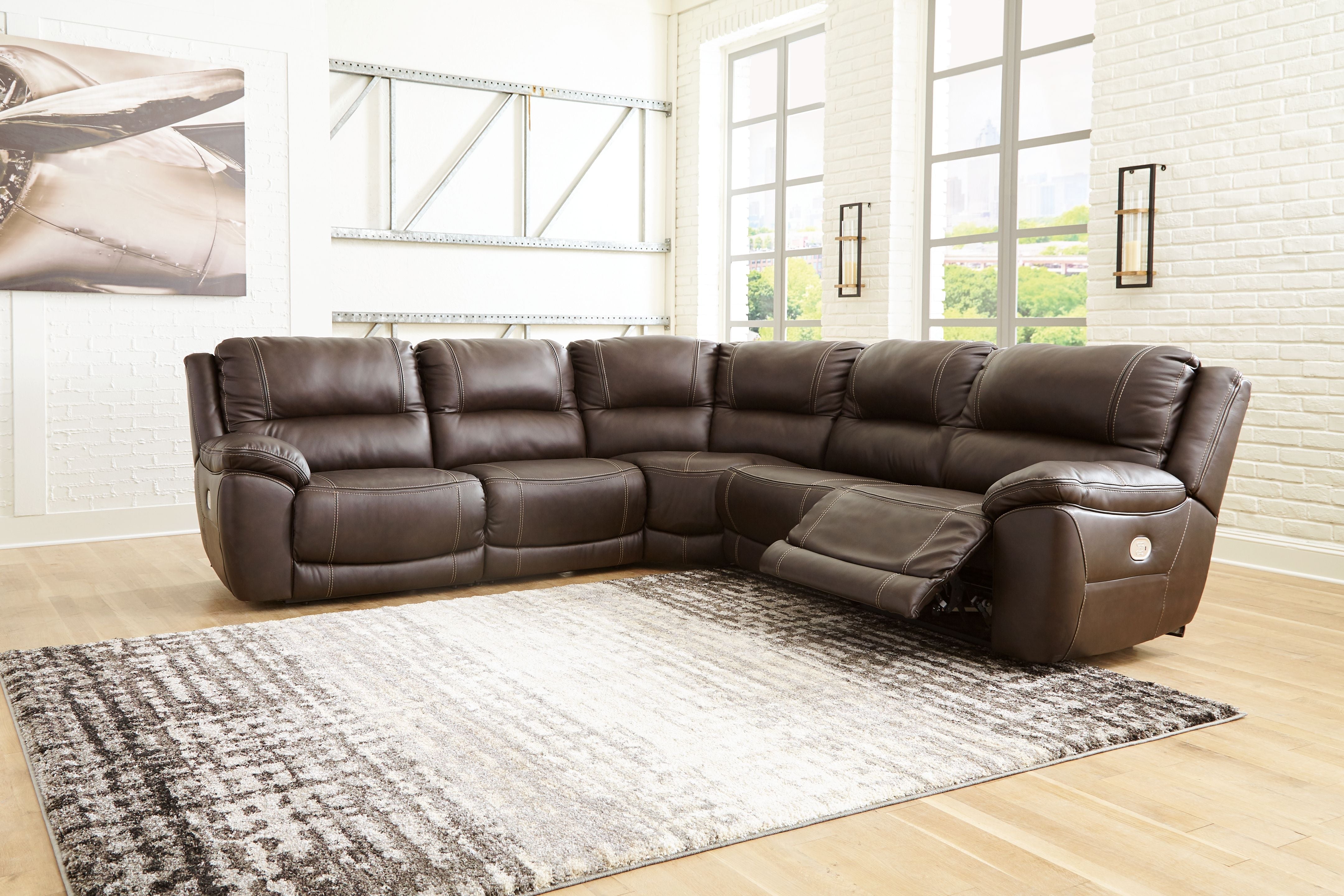 Dunleith - Chocolate - 5-Piece Power Reclining Sectional-Reclining Sectionals-American Furniture Outlet
