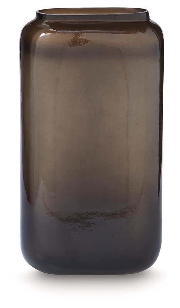 Sumner vase, dark brown glossy glass with narrow top opening and rounded body