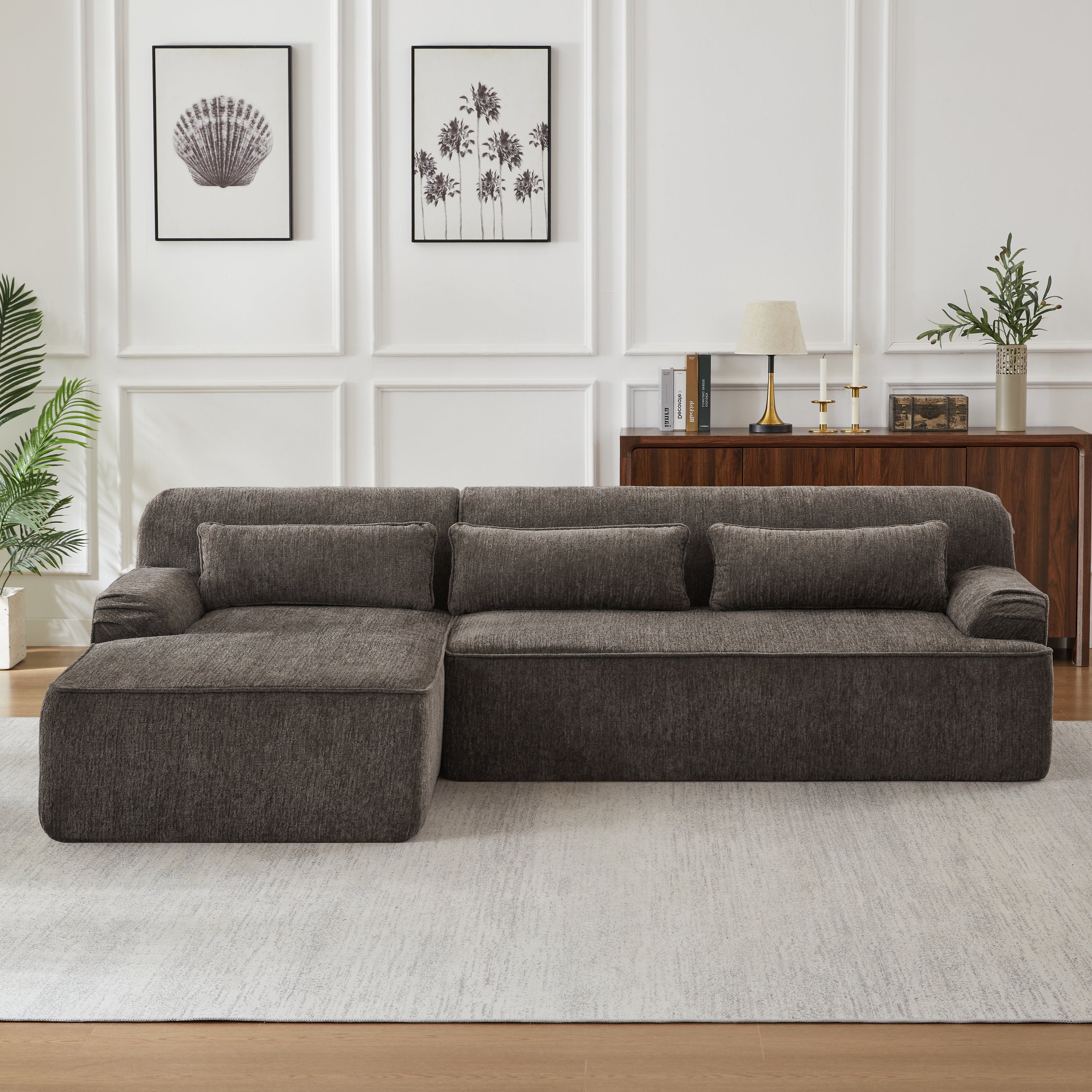 Luxury Chenille L-Shape Sleeper Sectional Sofa