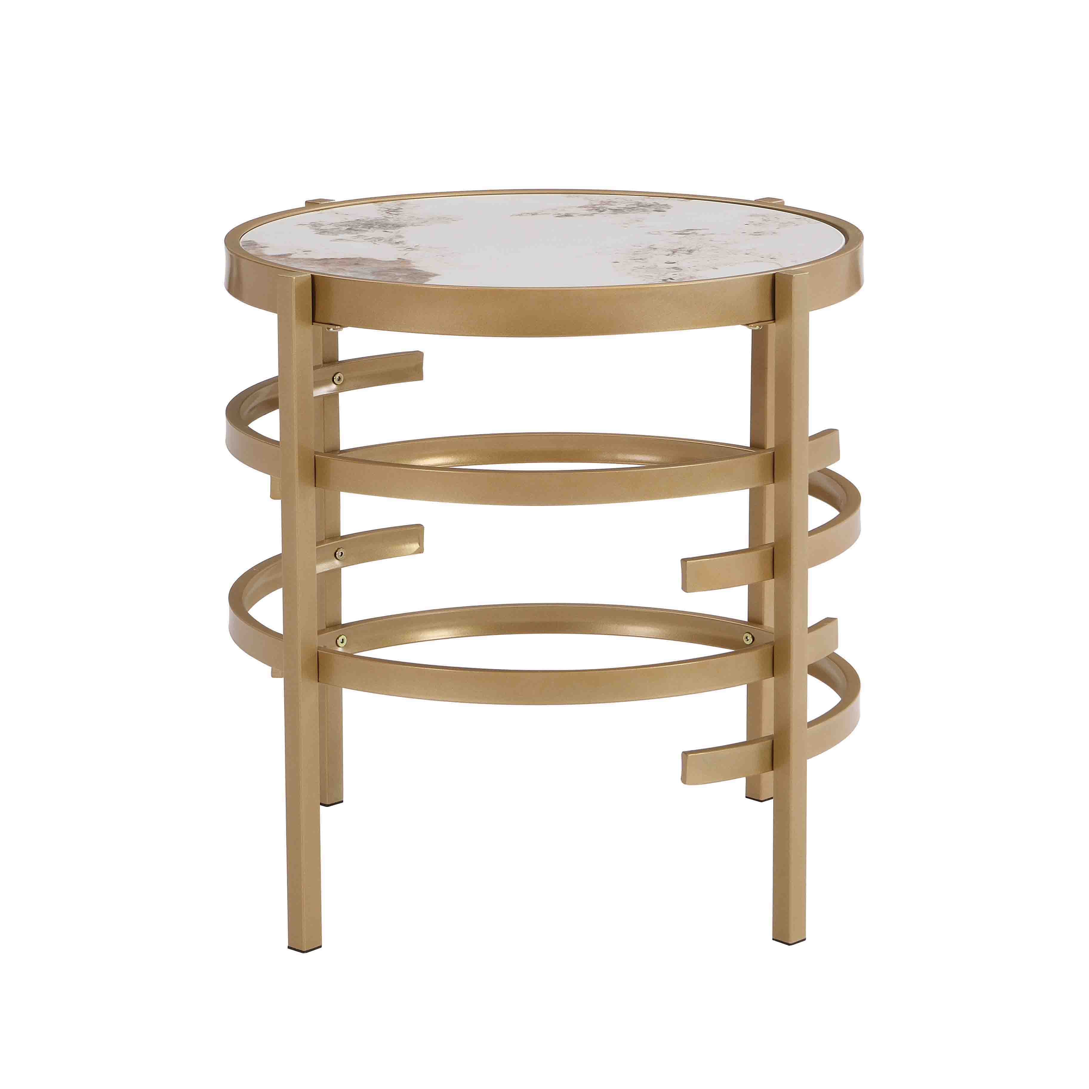 Modern Side Table, Pandora Sintered Stone End Table, Golden Small Coffee Table