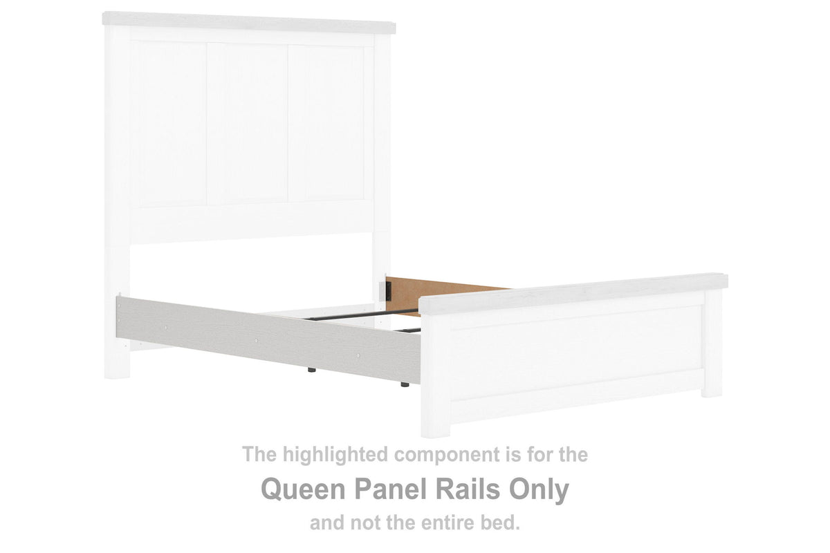 White queen panel rails for a bed frame, rectangular side panels with cutout details