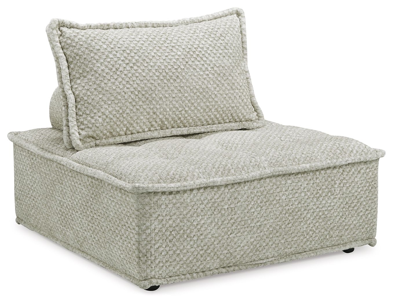 Light beige textured accent chair with high back and chaise-style seat